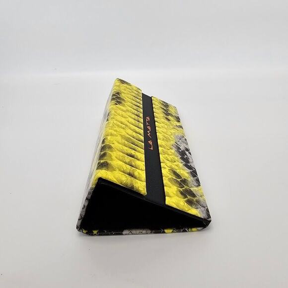 La Matta Collapsible Eyeglasses Case Yellow Faux Snake Skin Magnetic Cover 6.5" - Picture 2 of 7